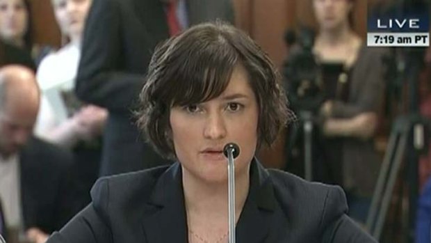 Speaking out &#8230; law student Sandra Fluke testifying at an official hearing into employer-funded contraception, organised by the Democrats.
