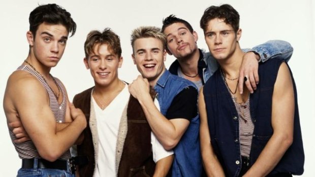 Take That in  1992. From left: Robbie Williams, Mark Owen, Gary Barlow, Jason Orange and Howard Donald.