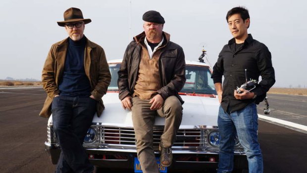 Third time lucky: Adam Savage, Jamie Hyneman and Grant Imahara take a Chevy Impala to its limit.