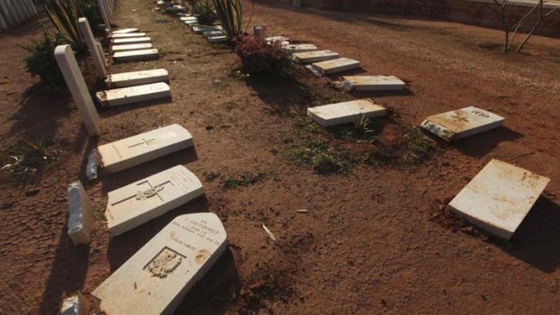 The vandalised cemetary in Benghazi, Libya.