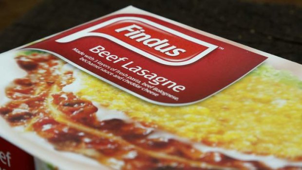 A 320g size box of Findus brand beef lasagne is seen after its purchase from an independent food store in Nunhead, southeast London.