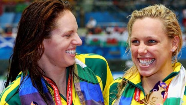 Emily Seebolm (Silver) and fellow Queenslander Meagen Nay (Gold) after the Women's 200m Backstroke Final.