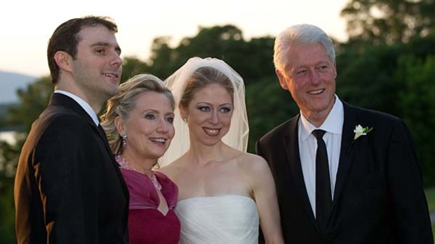 Former US president Bill Clinton and wife US Secretary of State Hillary Clinton with their daughter Chelsea Clinton and Marc Mezvinsky.
