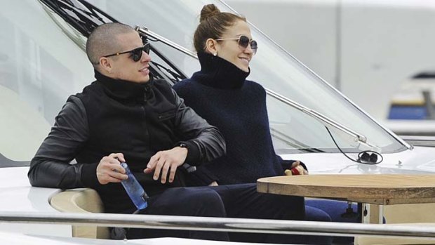 Cruising Sydney Harbour ... Jennifer Lopez with her boyfriend Casper Smart.