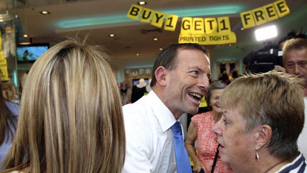 All smiles: Opposition Leader Tony Abbott meets the people at Westfield in Penrith.