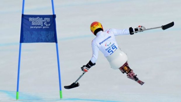 Japan's Takeshi Suzuki competes in the Men's Downhill.