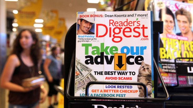 A copy of Reader's Digest magazine is displayed on a rack at a grocery store in San Anselmo, California.