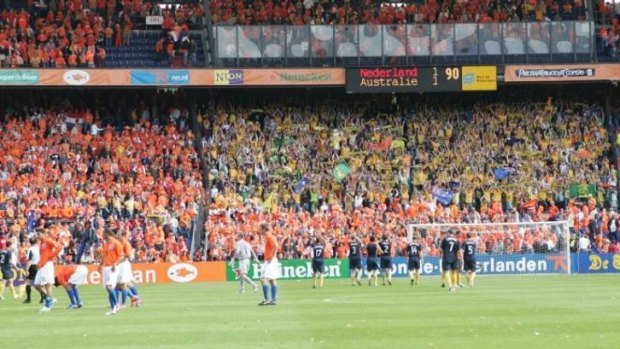 Divided loyalties: Australian and Dutch fans, 2006.