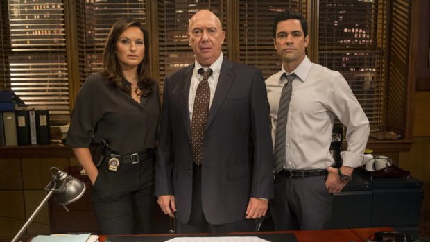 Actor Danny Pino (far right, with co-stars Mariska Hargitay and Dann Florek) says the <i>SVU</i> storylines resonate with real-life victims of sex crimes.