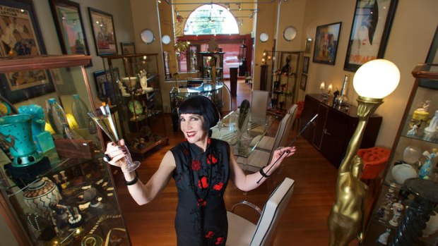 By design &#8230; art deco fanatic Angela Noonan, seen here in the Fabrile shop in Armadale, Melbourne.