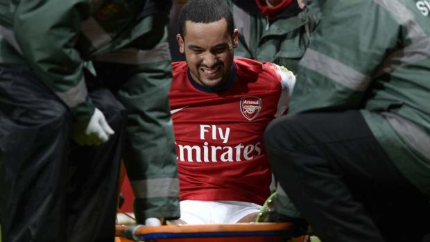 Long road: Theo Walcott sustained a cruciate ligament injury against Tottenham in January.