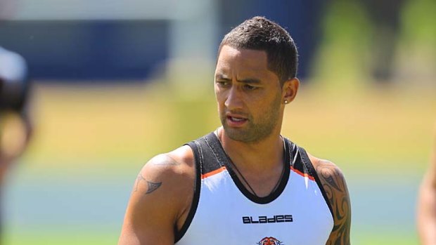 Back on the job ... Benji Marshall at Wests Tigers training at Concord Oval yesterday.