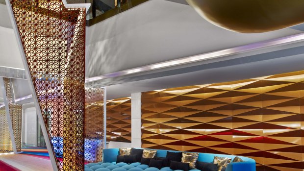 The lounge sofa at W Dubai Al Habtoor City. 