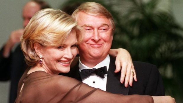 Film director Mike Nichols poses with wife television journalist Diane Sawyer at the Academy of Television Arts & Sciences' 13th Annual Hall of Fame induction ceremony in 1997.