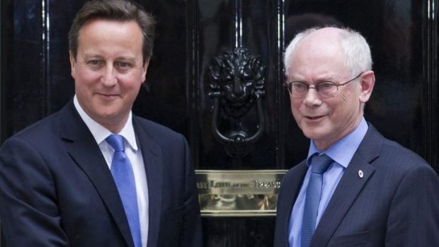 David Cameron outside No.10 Downing Street with his preferred candidate for head of the European Commission, Herman Van Rompuy.