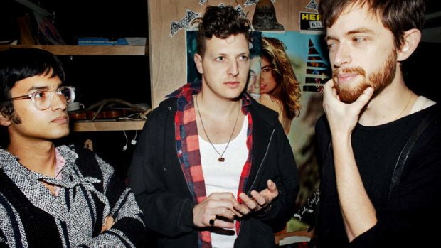 Anand Wilder, left, with Yeasayer. The band will appear at the Laneway Festival on February 1.