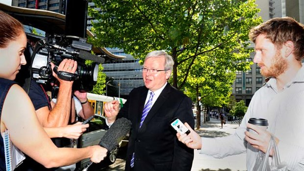 Federal Labor MP Kevin Rudd in Melbourne at Fairfax's Media House for a 3AW interview.