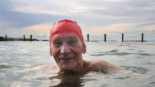 Dip ... Harrie Baker, at Maroubra's Mahon Pool, still competes nationally in swimming. He believes an accommodation bond will make a big difference.