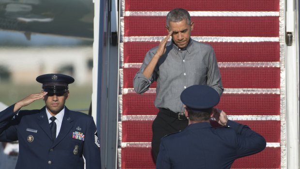 US President Barack Obama at Andrews Air Force Base on Saturday. 