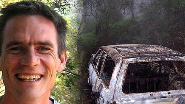 Victim Matthew Digby and the burnt-out station wagon in which the remains of his body were found.
