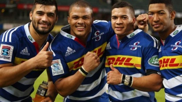 Stormers players celebrate their win.