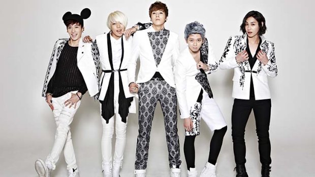 Taking K-pop by storm: JJCC, from left, Prince Mak, E.Co, SimBa, San Cheong and Eddy.