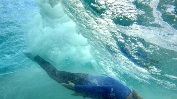 ''People who swim out of rips are comfortable in a rip'' ... Craig Riddington bodysurfing at Manly beach. He says swimmers in danger need to conserve their energy.