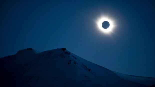 A total solar eclipse is seen in Longyearbyen on Svalbard, in Norway.