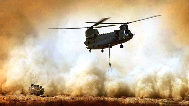 A Chinook helicopter in Afghanistan.