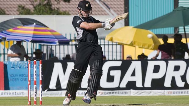 Stand and deliver: Kane Williamson hits a boundary during his unbeaten knock  of 145.
