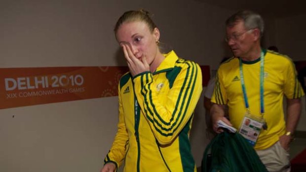 Distraught ... Sally Pearson.