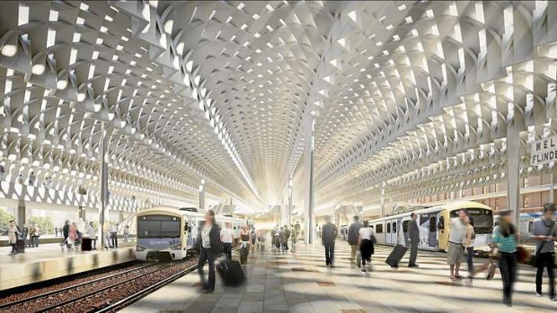 Artists impression of the Hassell & Hertzog proposed Flinders Street Station, Melbourne, revamp.