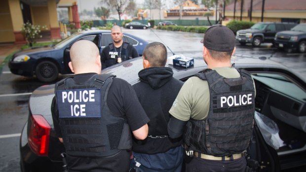 An arrest is made during a targeted enforcement operation conducted by U.S. Immigration and Customs Enforcement (ICE) aimed at immigration fugitives, re-entrants and at-large criminal aliens in Los Angeles. 
