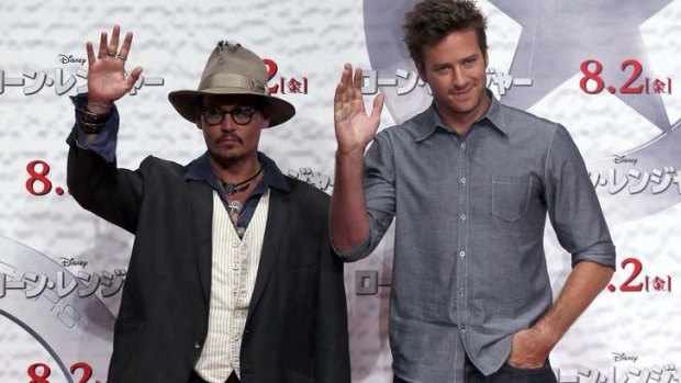 <i>The Lone Ranger</i> stars Johnny Depp, left, and Armie Hammer in Japan.