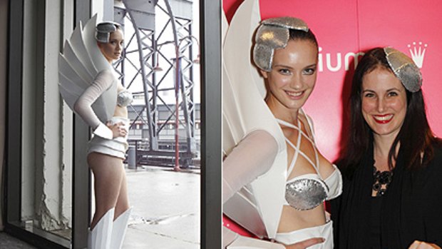 Avant-garde undergarments ... Tovah Cottle, right, with a model wearing her winning lingerie design.