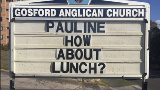 Gosford Anglican Church has invited Pauline Hanson to lunch to discuss a 'safe and harmonious' Australia.