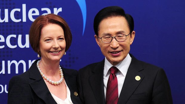 Prime Minister Julia Gillard and South Korean President Lee Myung-bak during the 2012 Seoul Nuclear Security Summit.