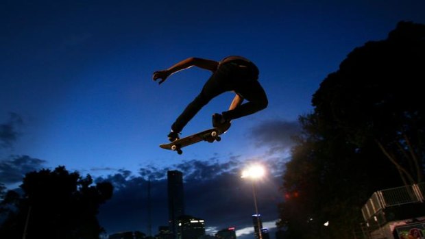A skater at Melbourne's Alexandra Gardens launches himself into the air. Australia has the most skate parks per capita in the world, and young families are flocking to them.
