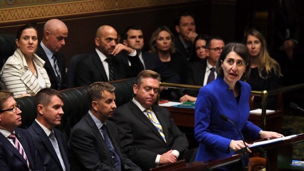 NSW Treasurer Gladys Berejiklian delivering her budget speech at State Parliament on Tuesday June 21, 2016