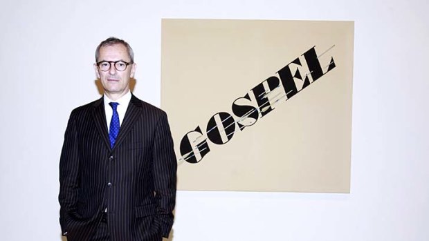 Beyond mainstream pop: Michael Brand, director of the Art Gallery of NSW with American artist Ed Ruscha's <em>Gospel</em>.