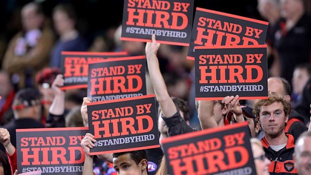 Sign of the times: James Hird had his supporters in the clash against St Kilda on Saturday.