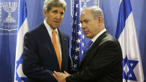 US Secretary of State John Kerry meets with Israel's Prime Minister Benjamin Netanyahu (right) in Tel Aviv on Thursday.