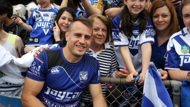 Affinity: Josh Reynolds with Bulldogs fans at Belmore this week.
