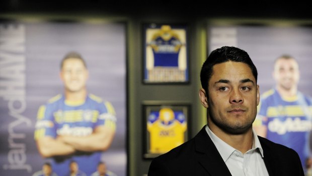 Heading to the States: Parramatta fullback Jarryd Hayne at the announcement of his switch to the NFL.