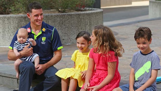 Family focus: Michael Hussey with children Oscar, Jasmin, Molly and William.