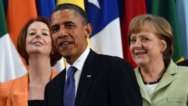 Prime Minister Julia Gillard, US President Barack Obama and German Chancellor Angela Merkel at Mexico's G20 summit in 2012.