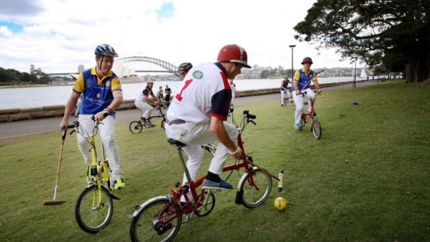 Members of the British Schools polo team on their bikes in the lead-up to the traditional event on the weekend.