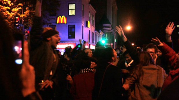 Celebrations broke out on the streets of Washington, DC, as news of Obama's victory spread.