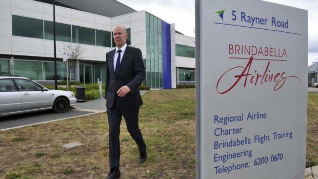 Sebastian Hams, Executive Director of KordaMentha, the company acting as the receiver for Brindabella Airlines, leaves the building after a meeting with staff on Monday morning.