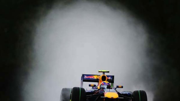 Mark Webber during practice in the wet at Spa-Francorchamps in Belgium.